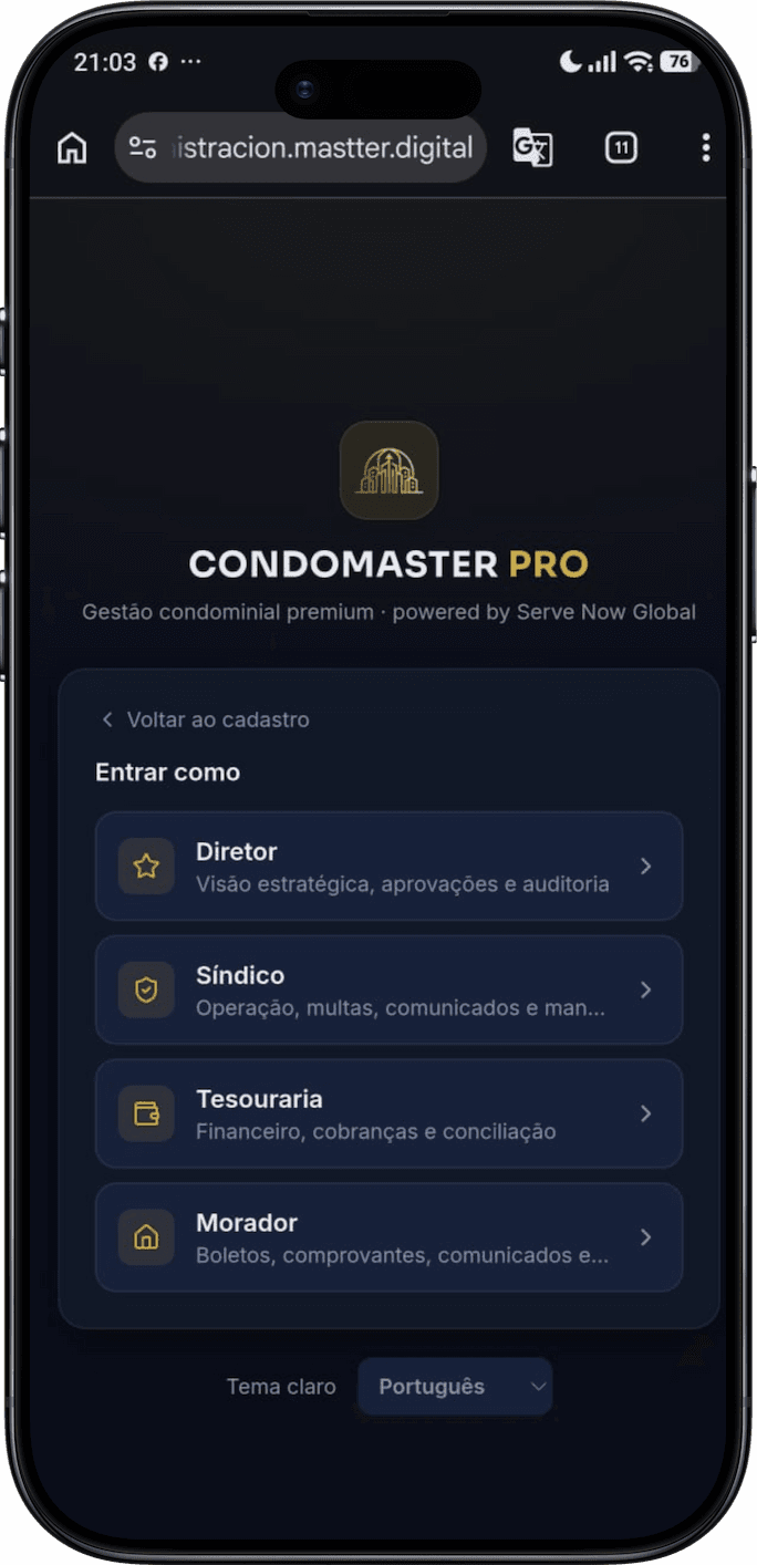 CondoMaster Pro · pantalla 1/6